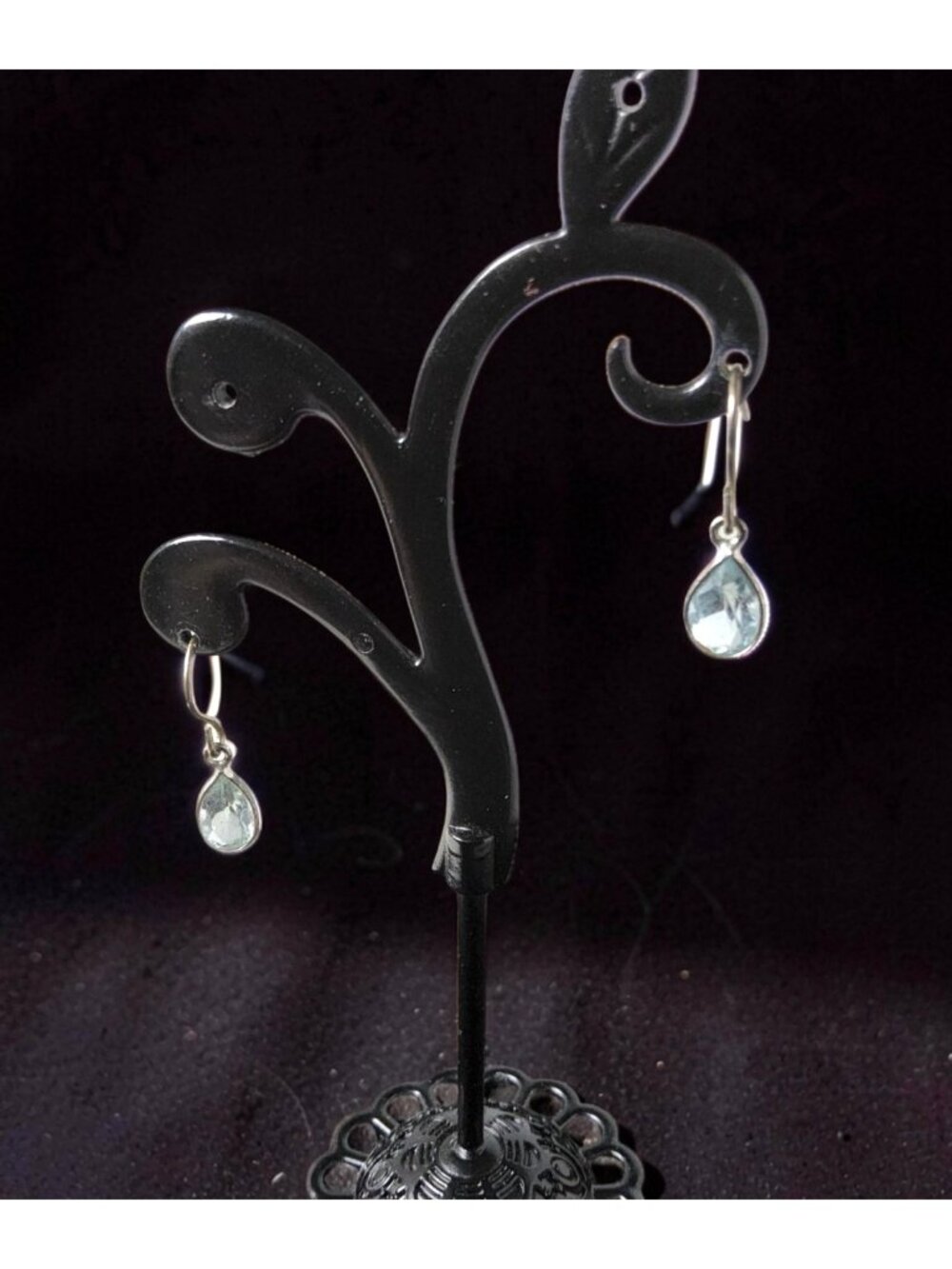 Vintage Light Blue Cut Glass Teardrop Shape Dangle Earwire Earrings